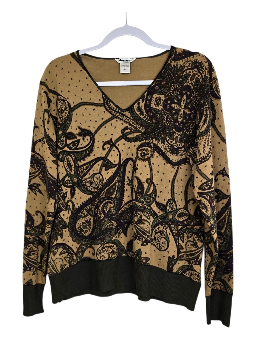 Vintage Nygard Collection Brown Paisley Floral Large Sweater Cottagecore Boho